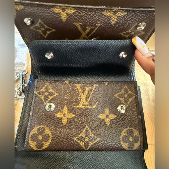 🔥AUTHENTIC LOUIS VUITTON BROWN TRI-FOLD CANVAS COMPACT WALLET W/SILVER CHAIN - Picture 7 of 16